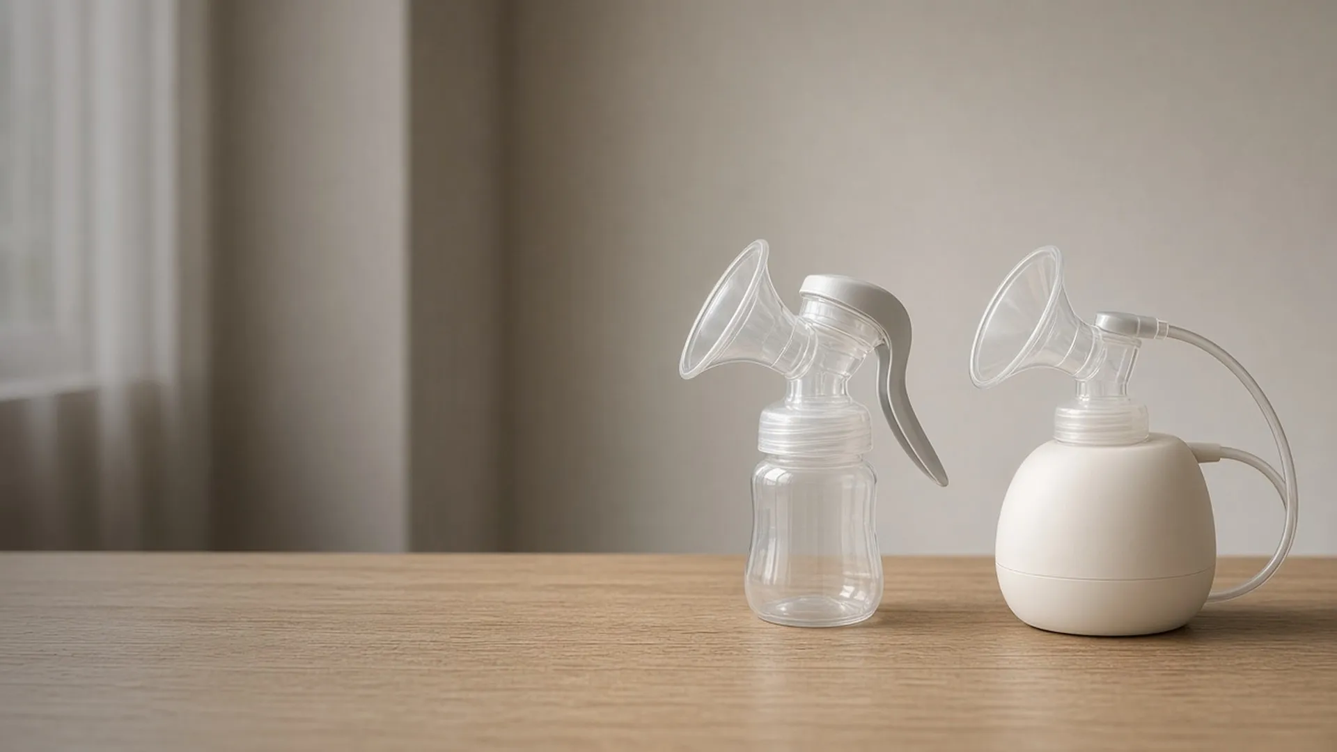 A manual pump and an electric pump side by side on a table