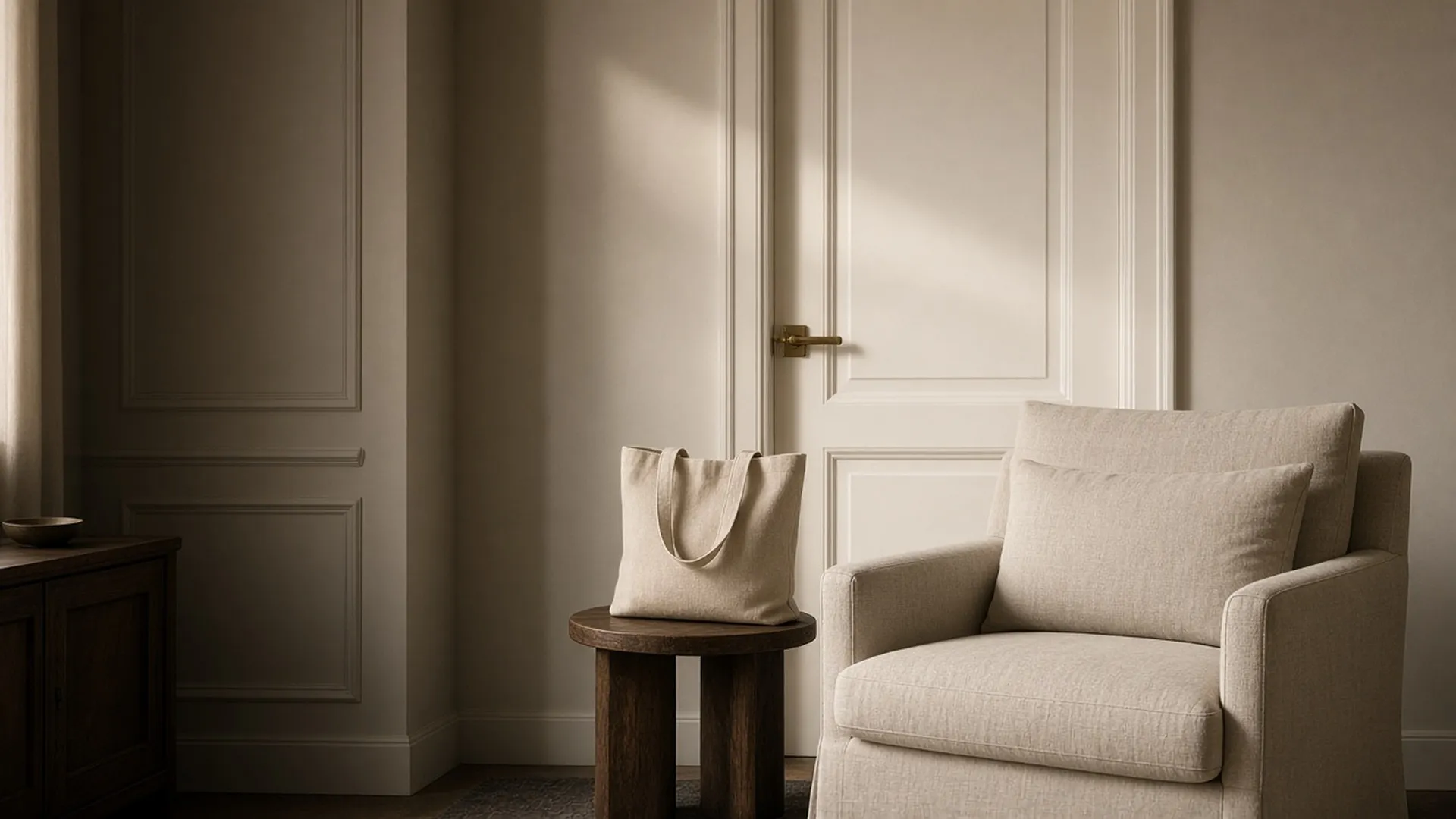 A closed pump bag on a side table in a private room