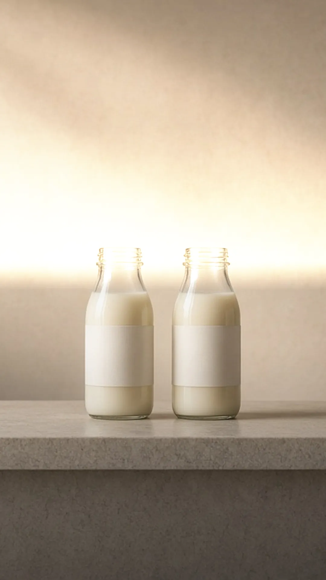 Bottles and storage bags of milk at the back of a refrigerator shelf