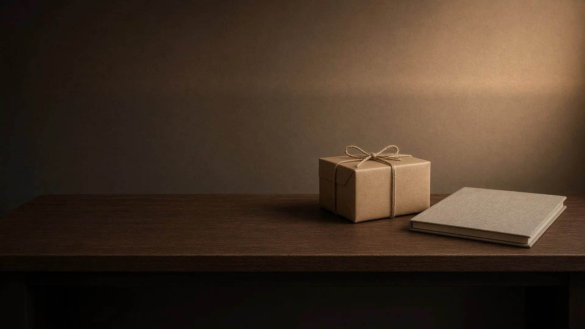 A closed folder and a plain box on a writing desk